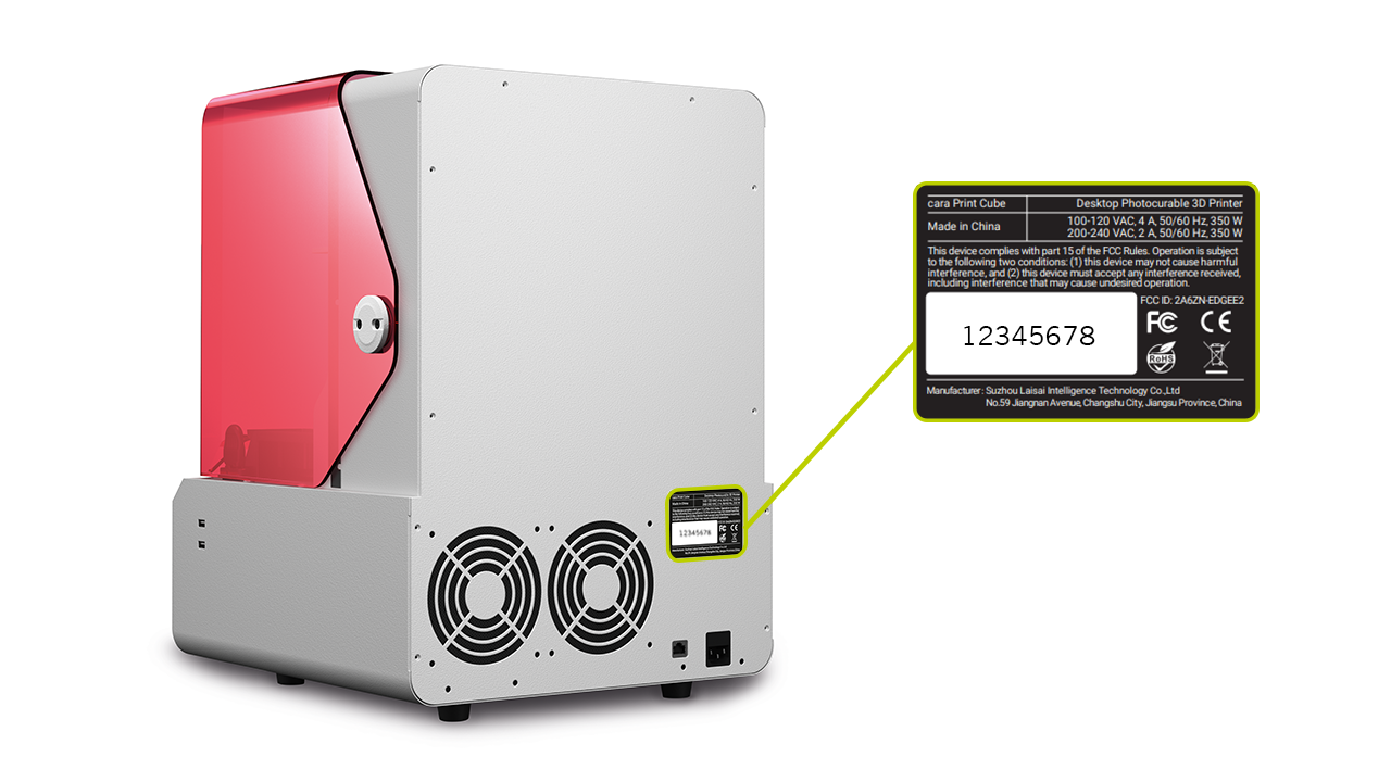 Número de série na cara Print Cube