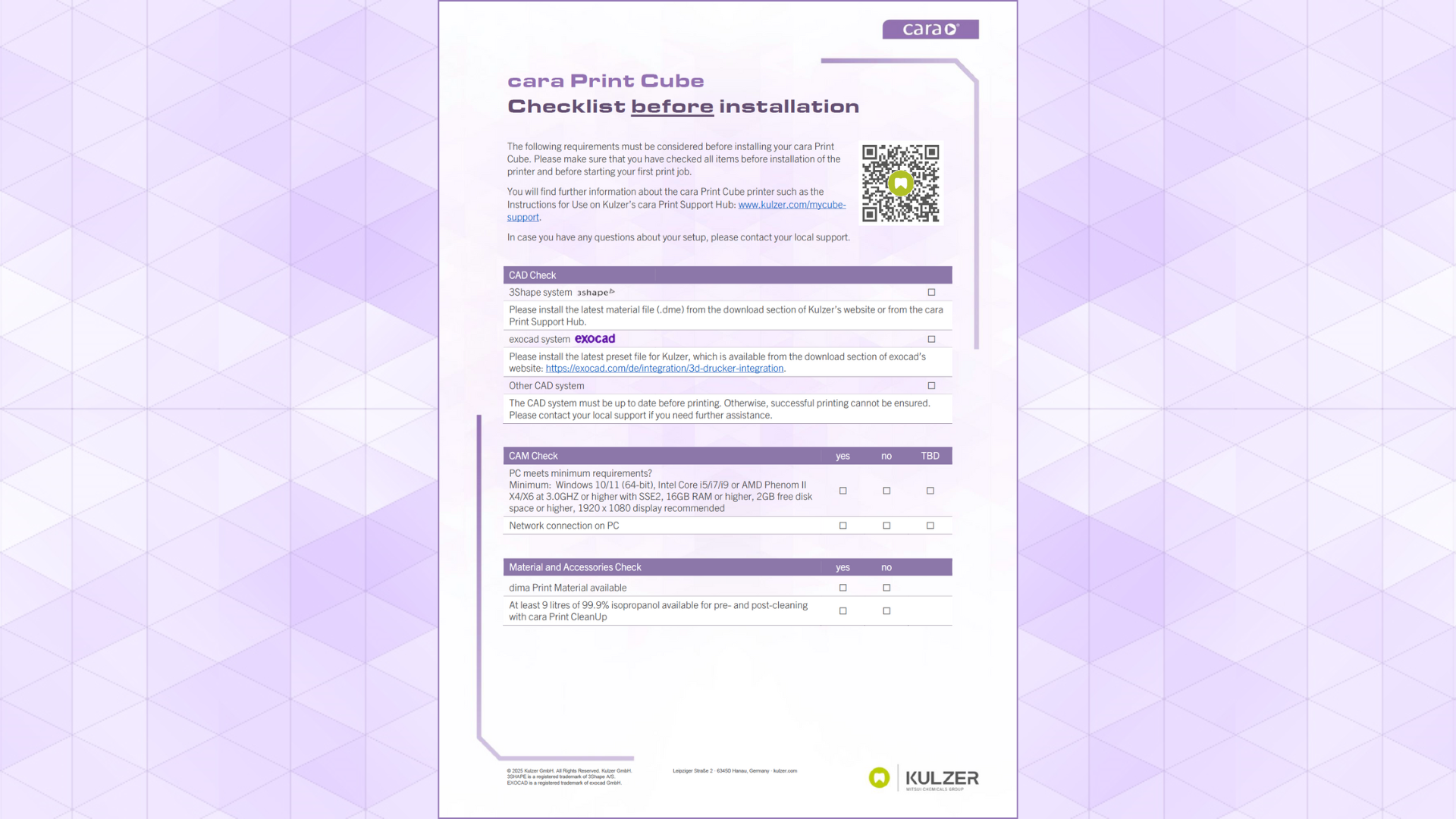 Image of cara Print Cube Pre-Installation Checklist